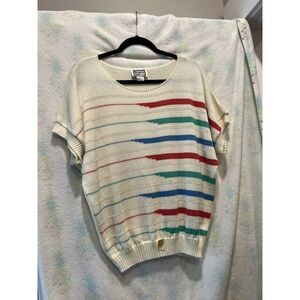 Vintage 80s Kenneth Too!  Acrylic Striped Sweater  Top Made In USA